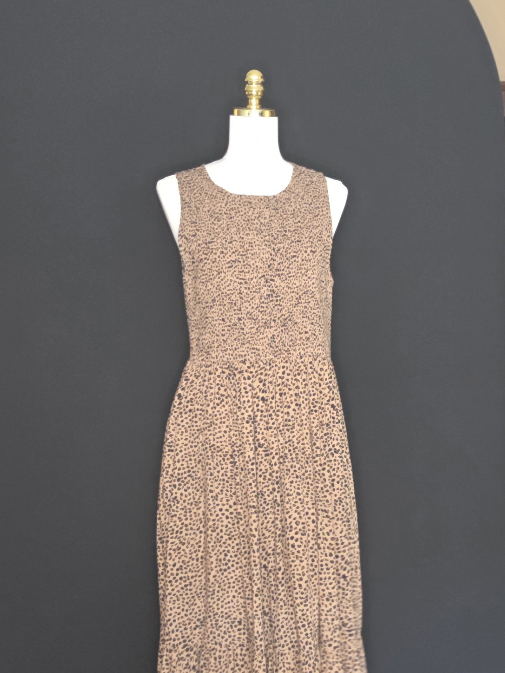 J. Crew Sleeveless Tan and Black Animal-Print Midi Dress
